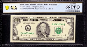 1985 $100 FEDERAL RESERVE NOTE RICHMOND FR.2173-E EA BLOCK PCGS B GEM UNC 66 PPQ - Picture 1 of 4