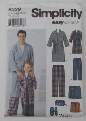 SIMPLICITY PATTERN #5329 BOYS SZ S-L MENS SLEEPWEAR SZ S-XL ROBE PANTS BAG UNCUT - Image 1 of 4