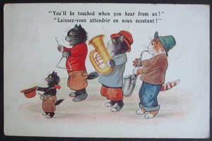 20s CAT Comic CATS BAND CAT PLAYING SAXOPHONE TUBA DRESSED CATS MUSIC Humour - Foto 1 di 2
