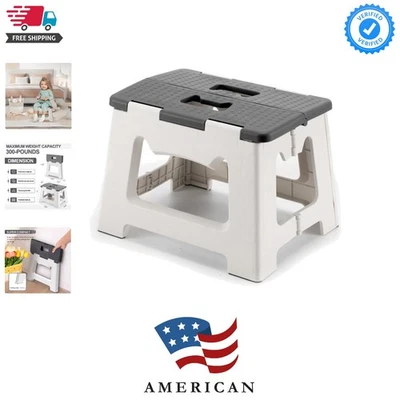 Folding Step Stool 9" Tall, 300Lb Capacity Non-Slip Collapsible Stool Black - Image 1 of 4