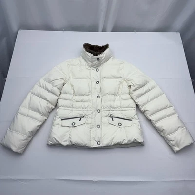 Eddie Bauer Premium Goose Down 700 Puffer Jacket Women Medium Ivory Full Zip Fur - Image 1 of 4