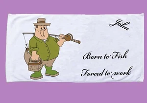 Born to fish fishing towel angling gift can be personalised tackle box size - Picture 1 of 1
