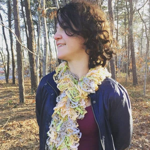 The Spring Bouquet - Handknit Yellow, Pink, and Green Ruffle Fashion Scarf - Picture 1 of 5