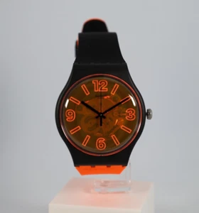 Swiss Swatch Limited New Gent SUOB164 Orangeboost 41MM Black Orange Side Strap N - Picture 1 of 7