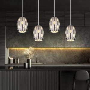 Luce Sala da Pranzo Lampada Pendente 4 Fiamma Cristalli Trasparente H 120cm - Foto 1 di 11