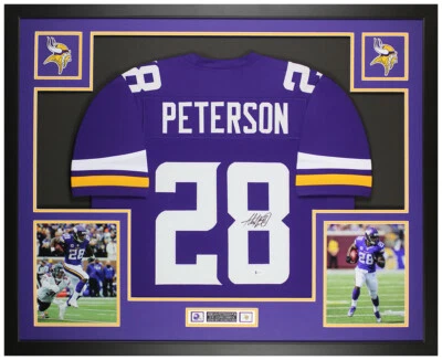 Jersey Adrian Peterson Autografiado y Enmarcado Púrpura Vikings Auto Beckett Cert Foto 1 de 4
