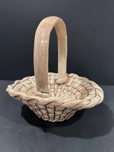 Vintage Ceramic Easter Flower Basket ~ Tan Beige Woven Wicker with Handle - Picture 1 of 5