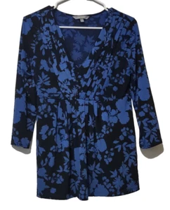 Daisy Fuentes Black & Blue Floral 3/4 Sleeve Blouse Size Small - Picture 1 of 5