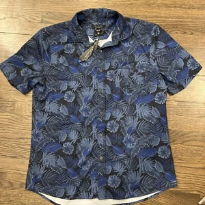 Tahari Herren Slim Fit Blau Blumen Knopf Hawaii Hemd Kurzarm Stretch Lrge - Bild 1 von 9