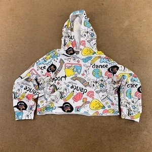 SHEIN Girls US Size 6 White Colorful Printed Cropped Pullover Hoodie New - Picture 1 of 5