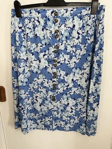 Cotton Traders Size 22 Blue Floral Flower Elastic Button Aline Long Skirt (S) - Picture 1 of 8