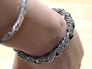 Solid 925 Sterling Silver Mens Heavy Spiral Link Chain Buckle Cuff Bracelet - Picture 1 of 9