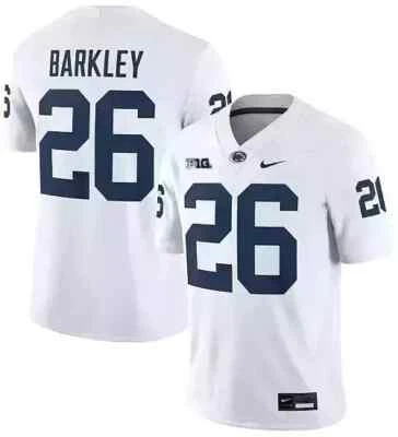 MEN Penn State Saquon Barkley #26 White/Navy Embroidered Jersey All Sizes