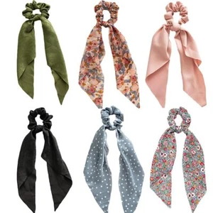 6Pcs Satin Floral Hair Accessories Set Chiffon Scrunchies Ribbon Bows Hair Ties - Picture 1 of 9