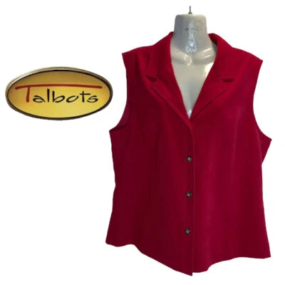 Talbots Stretch Button Front Red Holiday Vest SZ Medium Soft Velvet Like, Lined - Image 1 of 4
