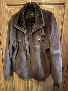 Sean John Faux Suede Embroidered Furry Lined Brown Coat Jacket Men’s Size XL EUC - Picture 1 of 9