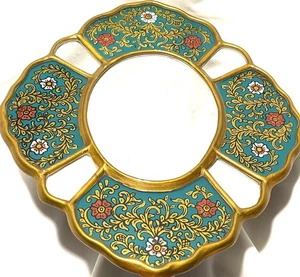Reverse Painted Glass Wall Peruvian Mirror Gold Green Red Vtg 9x8 - Picture 1 of 7