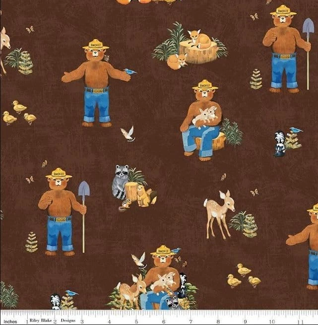 Smokey the Bear Bark marrón BT Yard x 44 ancho algodón Riley Blake Foto 1 de 1