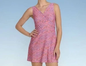 LANDS’ END WOMEN’S SURPLICE SWIM DRESS - CORAL Orange Retails $78 - Picture 1 of 5