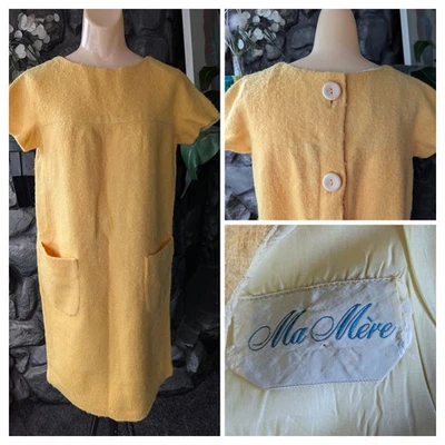 De Colección Ma Mere Amarillo Lana Peluche Boucle Vestido Cambio Espalda Botón Parche Pkts Años 60 Foto 1 de 4
