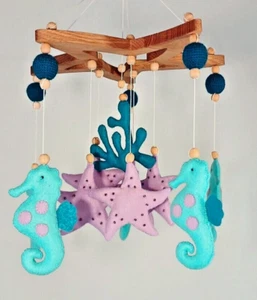 Sea Horse Baby Mobile Ocean Felt Crib Nursery Neutral Baby Shower Gift HandMade - Picture 1 of 16