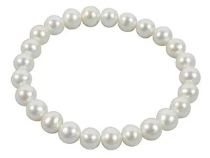 White Real Cultured Freshwater 7.5mm Pearl Strung on stretch cord 7" long - Picture 1 of 1