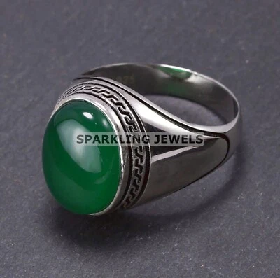 Anillo de plata de ley 925 con corte ovalado de jade calibrado para hombre #B95 Foto 1 de 4