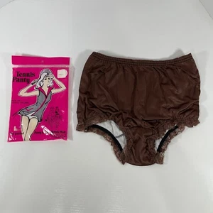 VTG Brown Tennis Panty By Tennis Queen Lace Trim Nylon SIZE DISCREPANCY - Picture 1 of 13
