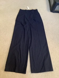 New Anthropologie MAEVE Avery Pleated Wide-Leg Trousers Navy Pinstripe Sz 6/28 - Picture 1 of 13