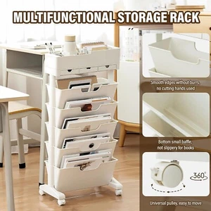 6 Tier Removable Mobile Bookshelf Storage Rack Display Shelf 3 Drawer Storage - Picture 1 of 6