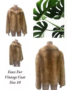 Vtg Womens Faux Fur Coat Monlana Melbourne label Modacrylic Fur Stripe Panel - Picture 1 of 14