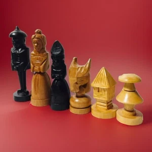 Vtg Exotic Wooden Hand carved Maria Clara Philippine Chess Set Pieces - Picture 1 of 20