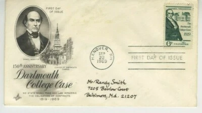 Dartmouth College Case FDC 1969 Artcraft Cachet Cover Scott 1380 6c Stamp S19 - Image 1 of 2