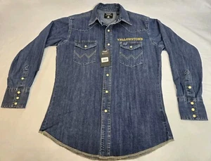 Nueva Camisa de Manga Larga Wrangler Yellowstone Pearl Snap Denim Para Hombre Lavado Medio Oscuro - Imagen 1 de 8