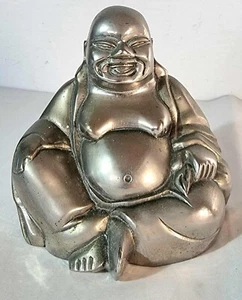 Vintage Silver Plated Brass Laughing Buddha Figurine – Happy Buddha Ornament Fen - Bild 1 von 5