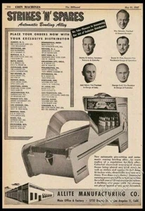 1947 Allite Strikes n Spares coin-op bowling alley arcade game machine photo ad - Picture 1 of 1