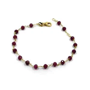 Bracelet Yellow Gold 18K, With Rubies Red Faceted Mens 3.5 MM,19 CM - Picture 1 of 7