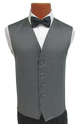 Men's Claiborne Silver & Black Tuxedo Vest with Black Bow Tie Wedding Prom M - Image 1 of 4