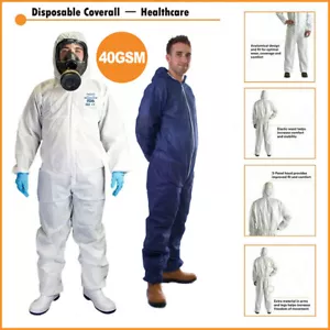 Disposable Blue / White Coveralls Protective Paper Suit Mens Overalls Painter - Picture 1 of 7