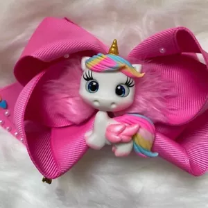 Hair Bow for Girls Pink Unicorn Clip Claydoll Handmade in Brazil Boutique - Picture 1 of 7