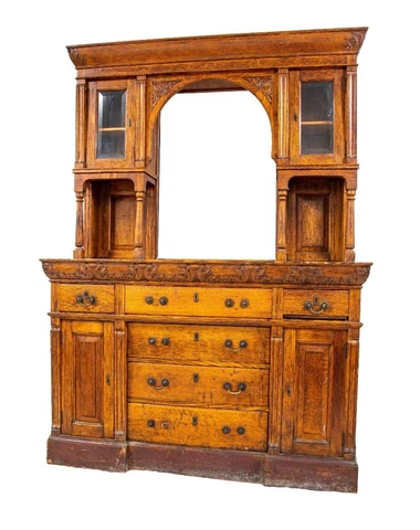 1880s Edbrooke And Burnham-Designed Chicago Quartered Oak Wood Built-In Cabinet Cover