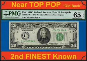 1934C $20 FRN Philadelphia rare 10 knwn PMG 65EPQ 2nd highest graded Fr 2057-Cob - Picture 1 of 5