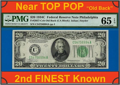 1934C $20 FRN Philadelphia rare 10 knwn PMG 65EPQ 2nd highest graded Fr 2057-Cob - Image 1 of 4
