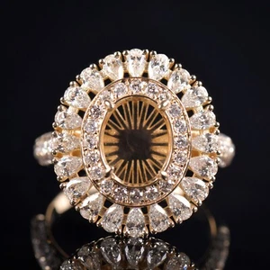 Custom Natural Diamond Gorgeous Ring Semi Mount 14K Yellow Gold Oval Cut 10×8mm - Picture 1 of 10