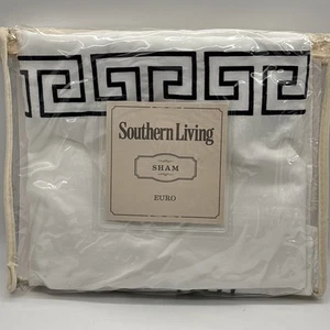 Southern Living Greek Key Euro Sham, Embroidered, Black , White, Cotton - Picture 1 of 7