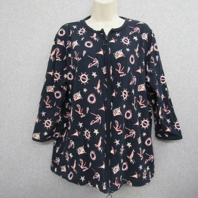 Liz Claiborne Feminino 2X Azul Marinho Manga 3/4 Algodão Zíper Gola Redonda Casual Preppy - Imagem 1 de 4