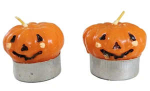 Vintage 1995 Halloween Orange Pumpkin Scented Tea Light Burning Candle Set Of 2 - Picture 1 of 22