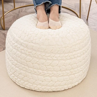 Round Pouf Ottoman 20 X 20 X 14 Inches Boho Poof Home Decor Floor Pouffe Ottoman - Image 1 of 3