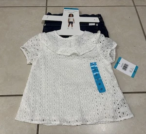 Neu mit Etikett Koala Kinder Mädchen weiß Ösen Top blaue Jeans Bündchen Shorts 2-teiliges Set Gr. 4T - Bild 1 von 8