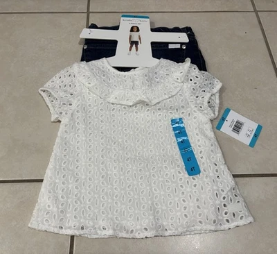 NUEVO CON ETIQUETAS Koala Niños Niñas Blanco Ojales Top Azul Jean Puños Pantalones Cortos Conjunto de 2 Piezas Talla 4T Foto 1 de 4